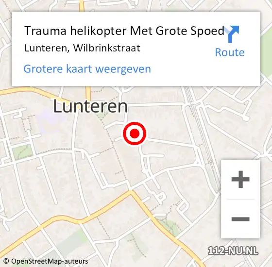 Locatie op kaart van de 112 melding: Trauma helikopter Met Grote Spoed Naar Lunteren, Wilbrinkstraat op 19 april 2023 16:30