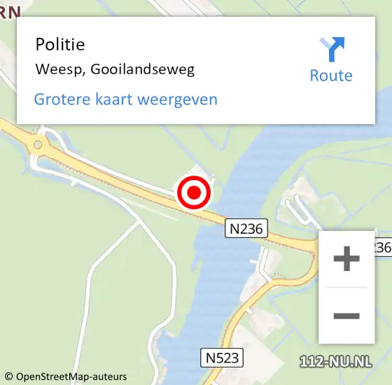 Locatie op kaart van de 112 melding: Politie Weesp, Gooilandseweg op 19 april 2023 16:32