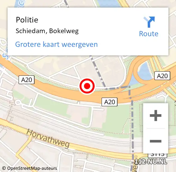 Locatie op kaart van de 112 melding: Politie Schiedam, Bokelweg op 19 april 2023 16:46