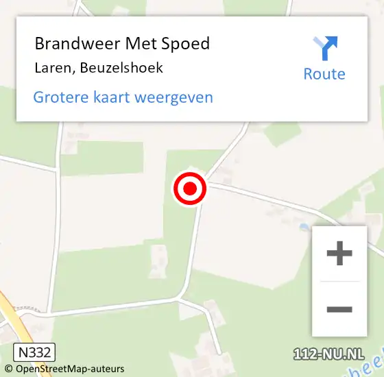 Locatie op kaart van de 112 melding: Brandweer Met Spoed Naar Laren, Beuzelshoek op 19 april 2023 16:49