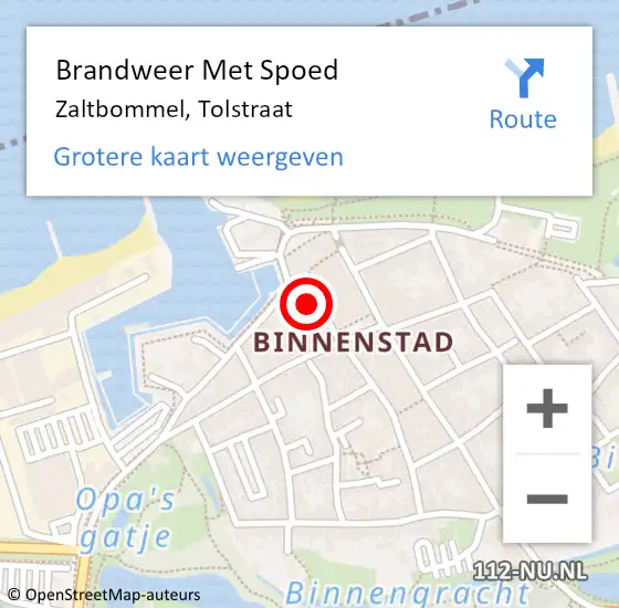 Locatie op kaart van de 112 melding: Brandweer Met Spoed Naar Zaltbommel, Tolstraat op 19 april 2023 17:05