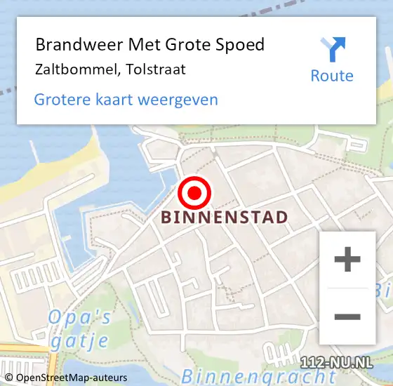 Locatie op kaart van de 112 melding: Brandweer Met Grote Spoed Naar Zaltbommel, Tolstraat op 19 april 2023 17:08