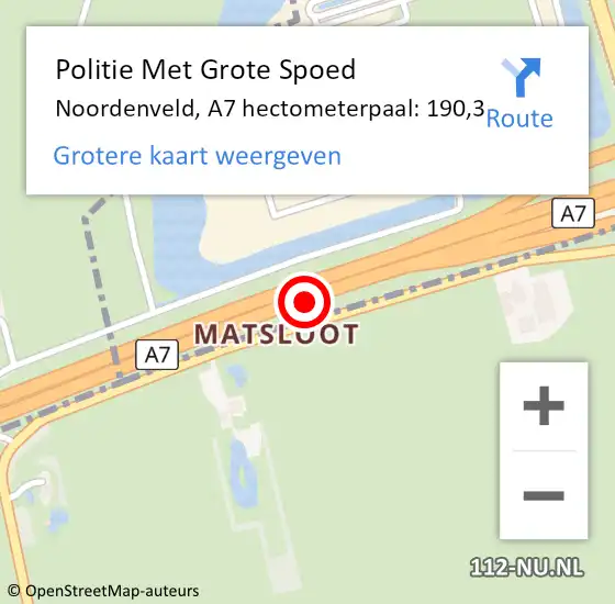 Locatie op kaart van de 112 melding: Politie Met Grote Spoed Naar Noordenveld, A7 hectometerpaal: 190,3 op 19 april 2023 17:11