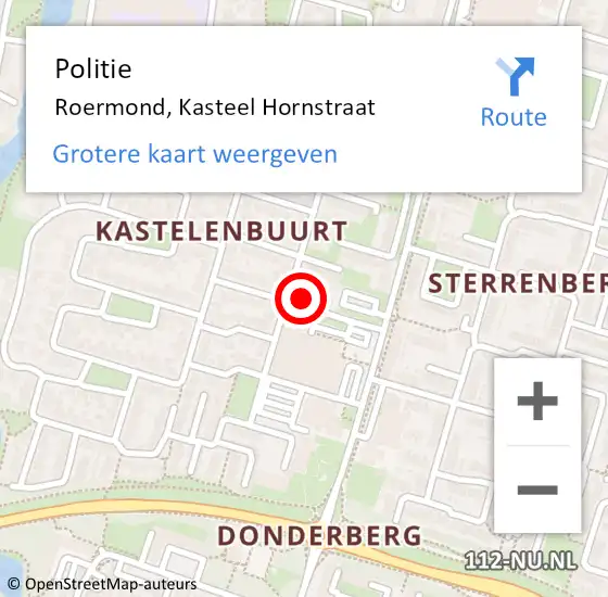 Locatie op kaart van de 112 melding: Politie Roermond, Kasteel Hornstraat op 19 april 2023 17:15