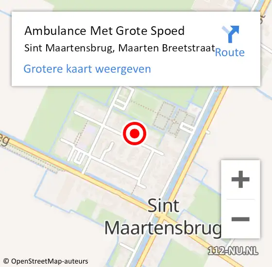 Locatie op kaart van de 112 melding: Ambulance Met Grote Spoed Naar Sint Maartensbrug, Maarten Breetstraat op 19 april 2023 17:19