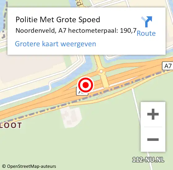 Locatie op kaart van de 112 melding: Politie Met Grote Spoed Naar Noordenveld, A7 hectometerpaal: 190,7 op 19 april 2023 17:51