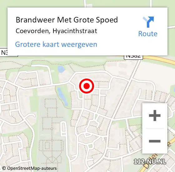 Locatie op kaart van de 112 melding: Brandweer Met Grote Spoed Naar Coevorden, Hyacinthstraat op 19 april 2023 18:01