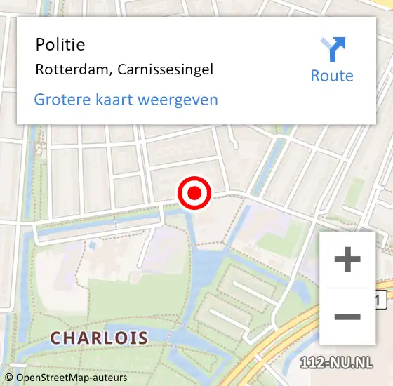 Locatie op kaart van de 112 melding: Politie Rotterdam, Carnissesingel op 19 april 2023 18:02