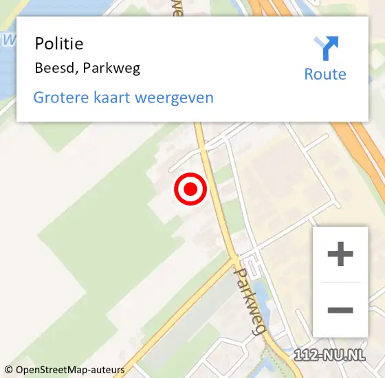 Locatie op kaart van de 112 melding: Politie Beesd, Parkweg op 19 april 2023 18:32