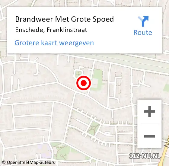 Locatie op kaart van de 112 melding: Brandweer Met Grote Spoed Naar Enschede, Franklinstraat op 12 oktober 2013 11:18