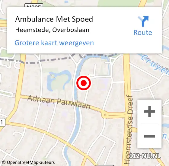 Locatie op kaart van de 112 melding: Ambulance Met Spoed Naar Heemstede, Overboslaan op 19 april 2023 19:02