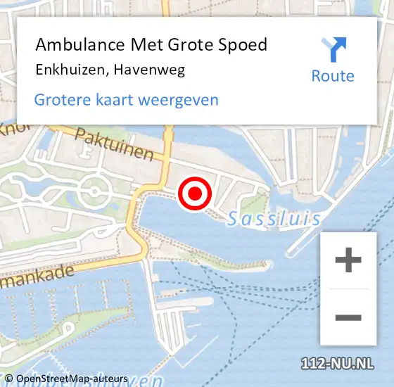 Locatie op kaart van de 112 melding: Ambulance Met Grote Spoed Naar Enkhuizen, Havenweg op 19 april 2023 19:06