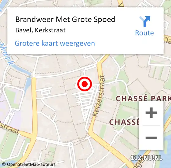 Locatie op kaart van de 112 melding: Brandweer Met Grote Spoed Naar Bavel, Kerkstraat op 19 april 2023 19:18