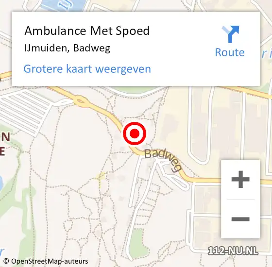 Locatie op kaart van de 112 melding: Ambulance Met Spoed Naar IJmuiden, Badweg op 19 april 2023 19:32