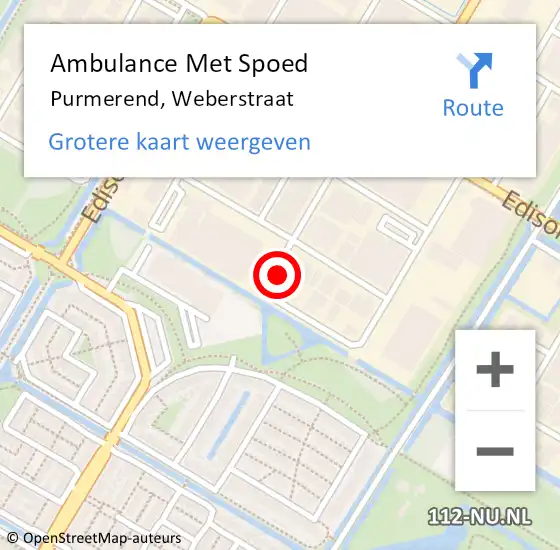 Locatie op kaart van de 112 melding: Ambulance Met Spoed Naar Purmerend, Weberstraat op 19 april 2023 19:35