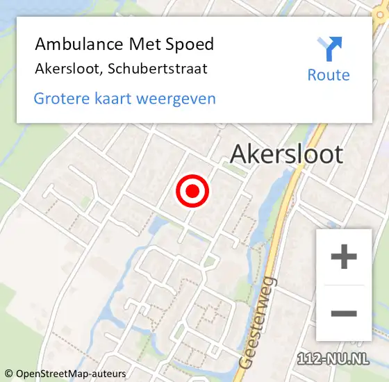 Locatie op kaart van de 112 melding: Ambulance Met Spoed Naar Akersloot, Schubertstraat op 19 april 2023 19:58