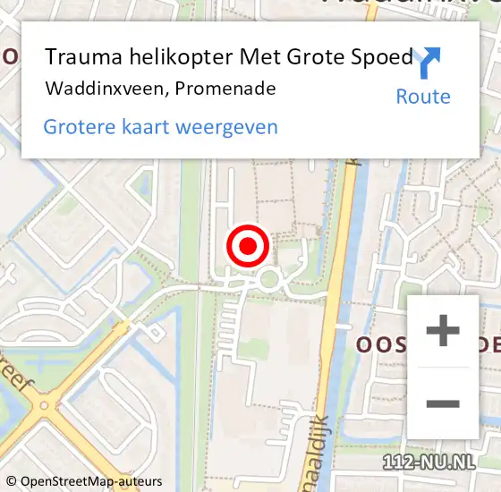 Locatie op kaart van de 112 melding: Trauma helikopter Met Grote Spoed Naar Waddinxveen, Promenade op 19 april 2023 20:11