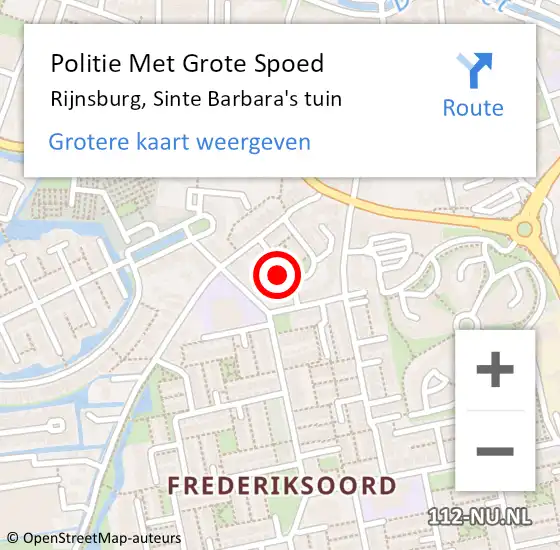 Locatie op kaart van de 112 melding: Politie Met Grote Spoed Naar Rijnsburg, Sinte Barbara's tuin op 19 april 2023 20:31
