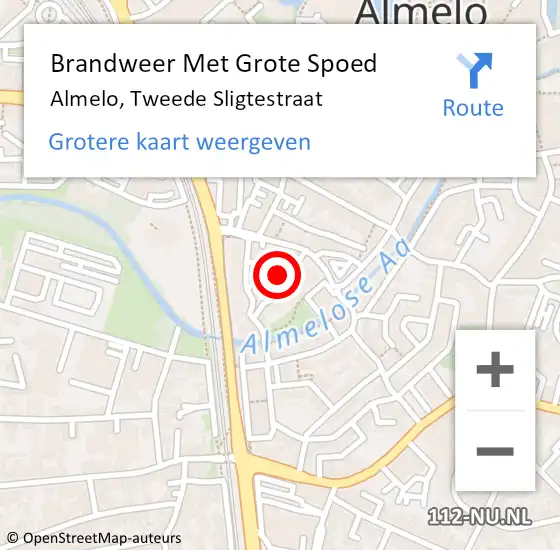 Locatie op kaart van de 112 melding: Brandweer Met Grote Spoed Naar Almelo, Tweede Sligtestraat op 19 april 2023 20:41