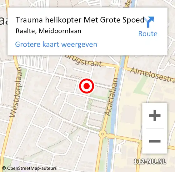 Locatie op kaart van de 112 melding: Trauma helikopter Met Grote Spoed Naar Raalte, Meidoornlaan op 19 april 2023 20:54