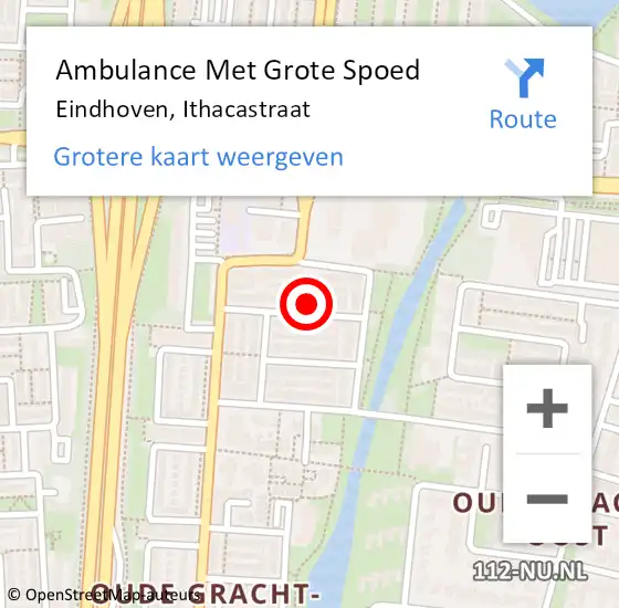 Locatie op kaart van de 112 melding: Ambulance Met Grote Spoed Naar Eindhoven, Ithacastraat op 22 augustus 2014 18:23