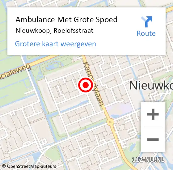 Locatie op kaart van de 112 melding: Ambulance Met Grote Spoed Naar Nieuwkoop, Roelofsstraat op 19 april 2023 21:47