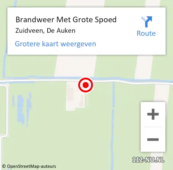 Locatie op kaart van de 112 melding: Brandweer Met Grote Spoed Naar Zuidveen, De Auken op 19 april 2023 21:58