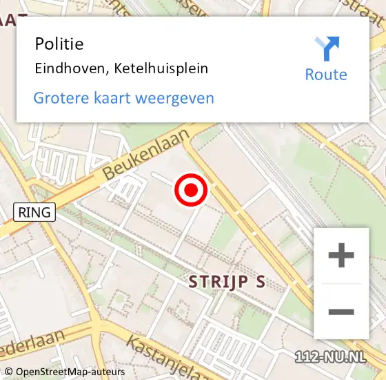 Locatie op kaart van de 112 melding: Politie Eindhoven, Ketelhuisplein op 19 april 2023 22:49