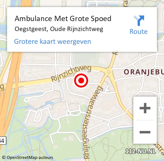 Locatie op kaart van de 112 melding: Ambulance Met Grote Spoed Naar Oegstgeest, Oude Rijnzichtweg op 19 april 2023 22:54