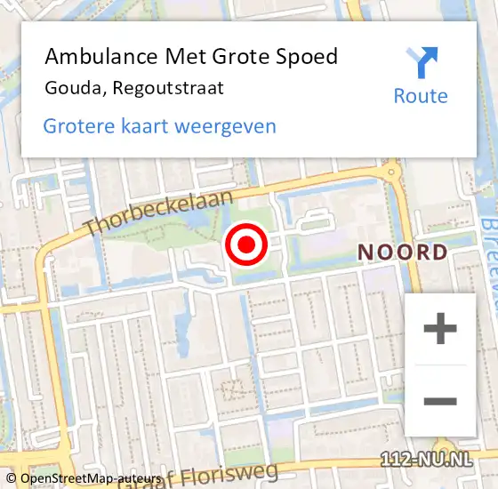 Locatie op kaart van de 112 melding: Ambulance Met Grote Spoed Naar Gouda, Regoutstraat op 20 april 2023 01:01