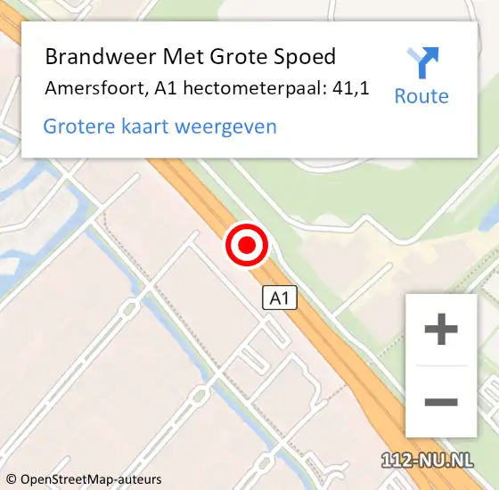 Locatie op kaart van de 112 melding: Brandweer Met Grote Spoed Naar Amersfoort, A1 hectometerpaal: 41,1 op 20 april 2023 06:01