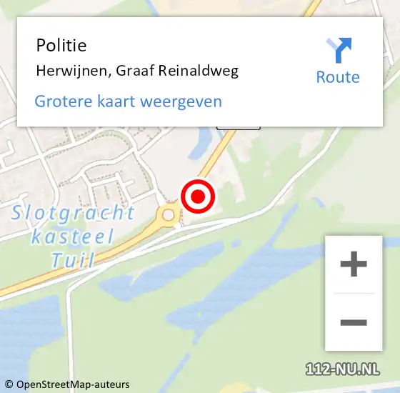 Locatie op kaart van de 112 melding: Politie Herwijnen, Graaf Reinaldweg op 20 april 2023 06:45