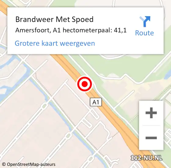 Locatie op kaart van de 112 melding: Brandweer Met Spoed Naar Amersfoort, A1 hectometerpaal: 41,1 op 20 april 2023 06:52