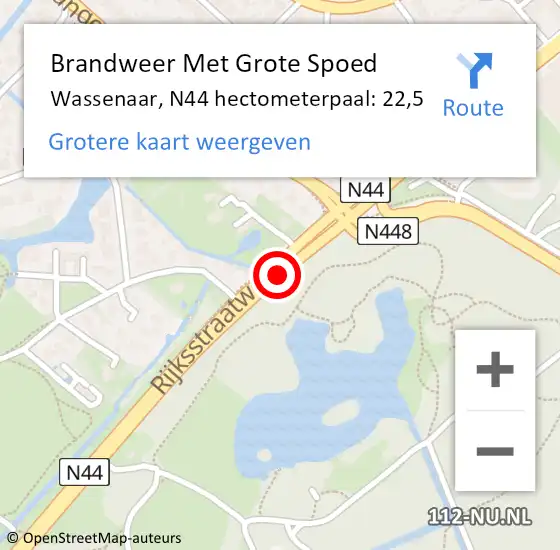 Locatie op kaart van de 112 melding: Brandweer Met Grote Spoed Naar Wassenaar, N44 hectometerpaal: 22,5 op 20 april 2023 07:02