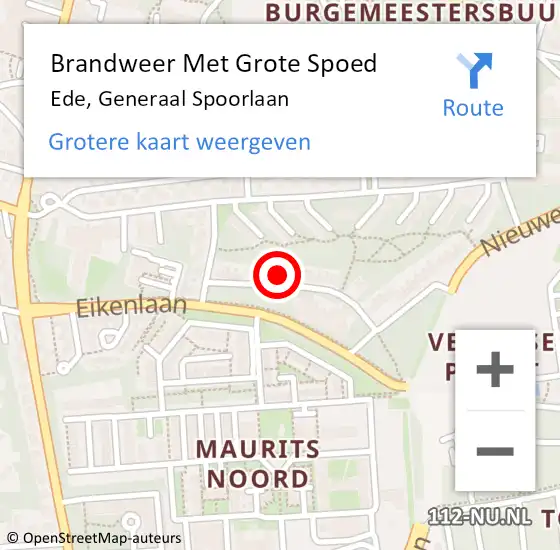 Locatie op kaart van de 112 melding: Brandweer Met Grote Spoed Naar Ede, Generaal Spoorlaan op 20 april 2023 07:09