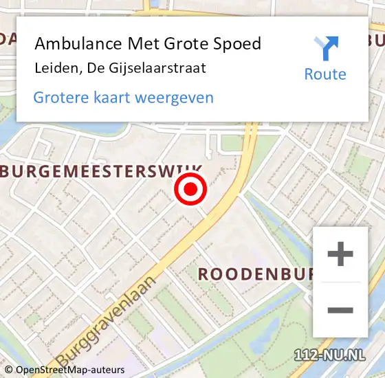 Locatie op kaart van de 112 melding: Ambulance Met Grote Spoed Naar Leiden, De Gijselaarstraat op 20 april 2023 07:47