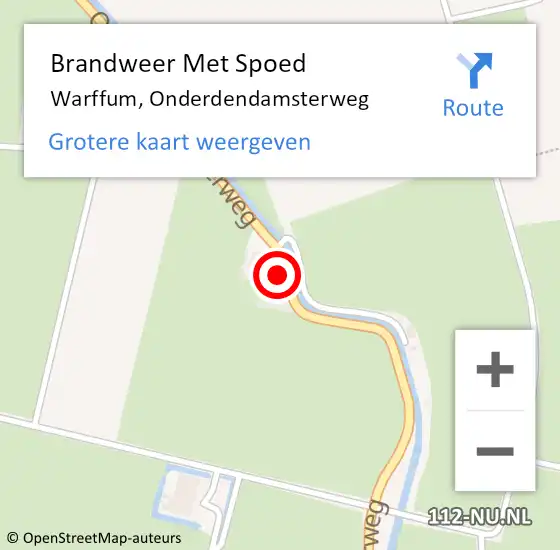 Locatie op kaart van de 112 melding: Brandweer Met Spoed Naar Warffum, Onderdendamsterweg op 20 april 2023 08:04