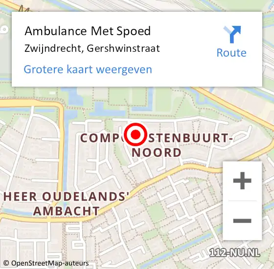Locatie op kaart van de 112 melding: Ambulance Met Spoed Naar Zwijndrecht, Gershwinstraat op 20 april 2023 08:16