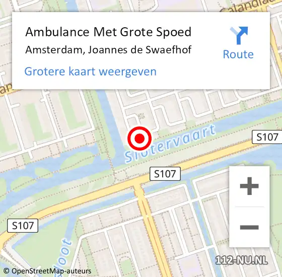 Locatie op kaart van de 112 melding: Ambulance Met Grote Spoed Naar Amsterdam, Joannes de Swaefhof op 20 april 2023 08:58