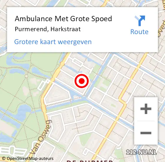 Locatie op kaart van de 112 melding: Ambulance Met Grote Spoed Naar Purmerend, Harkstraat op 20 april 2023 09:12