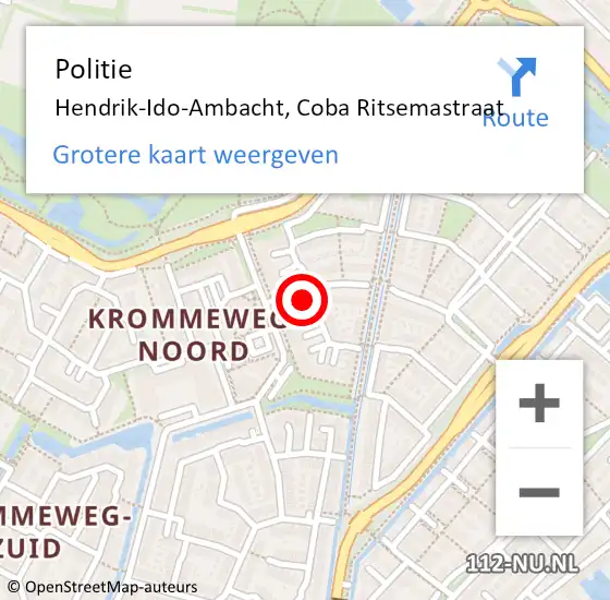 Locatie op kaart van de 112 melding: Politie Hendrik-Ido-Ambacht, Coba Ritsemastraat op 20 april 2023 09:34