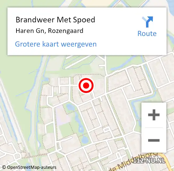 Locatie op kaart van de 112 melding: Brandweer Met Spoed Naar Haren Gn, Rozengaard op 20 april 2023 09:45