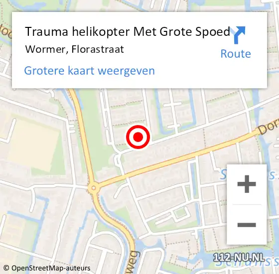 Locatie op kaart van de 112 melding: Trauma helikopter Met Grote Spoed Naar Wormer, Florastraat op 20 april 2023 09:46