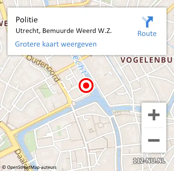 Locatie op kaart van de 112 melding: Politie Utrecht, Bemuurde Weerd W.Z. op 20 april 2023 10:00