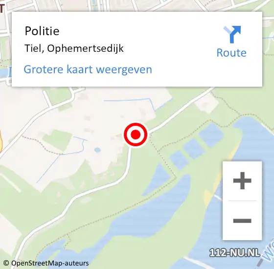 Locatie op kaart van de 112 melding: Politie Tiel, Ophemertsedijk op 20 april 2023 10:25