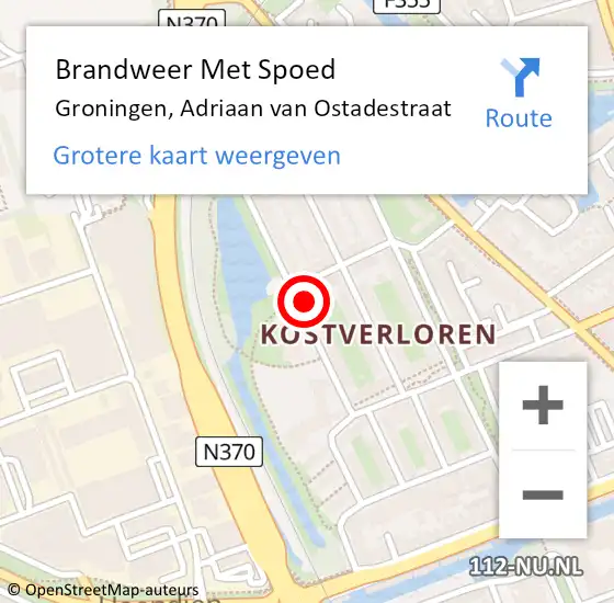 Locatie op kaart van de 112 melding: Brandweer Met Spoed Naar Groningen, Adriaan van Ostadestraat op 20 april 2023 10:30