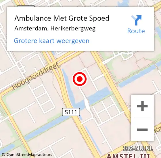 Locatie op kaart van de 112 melding: Ambulance Met Grote Spoed Naar Amsterdam, Herikerbergweg op 20 april 2023 10:48