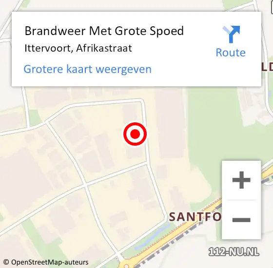 Locatie op kaart van de 112 melding: Brandweer Met Grote Spoed Naar Ittervoort, Afrikastraat op 20 april 2023 10:51