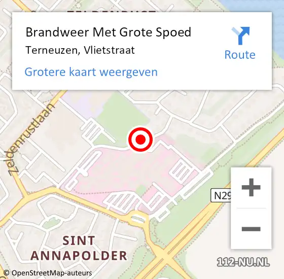 Locatie op kaart van de 112 melding: Brandweer Met Grote Spoed Naar Terneuzen, Vlietstraat op 20 april 2023 11:10