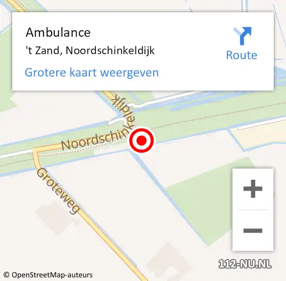 Locatie op kaart van de 112 melding: Ambulance 't Zand, Noordschinkeldijk op 20 april 2023 11:24